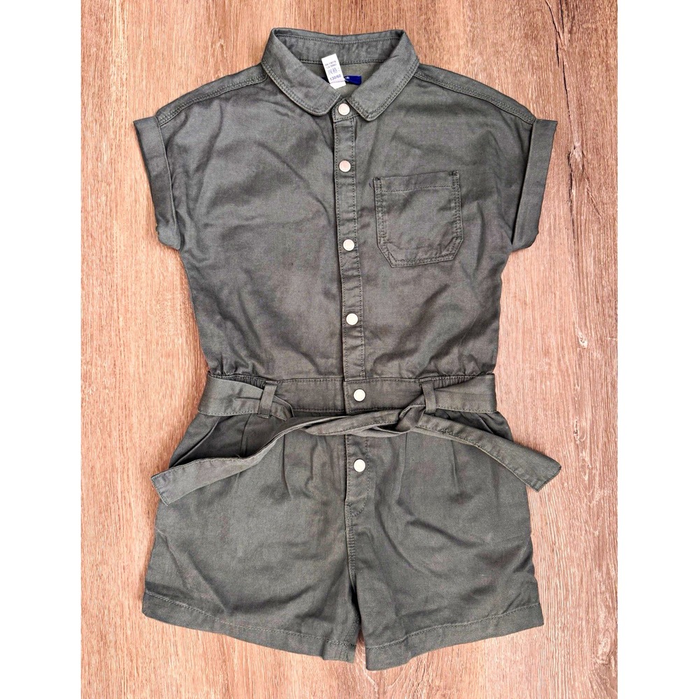 Okaïdi Girls Utility Romper Olive Green Belted Button Front Size 8 Years 128cm